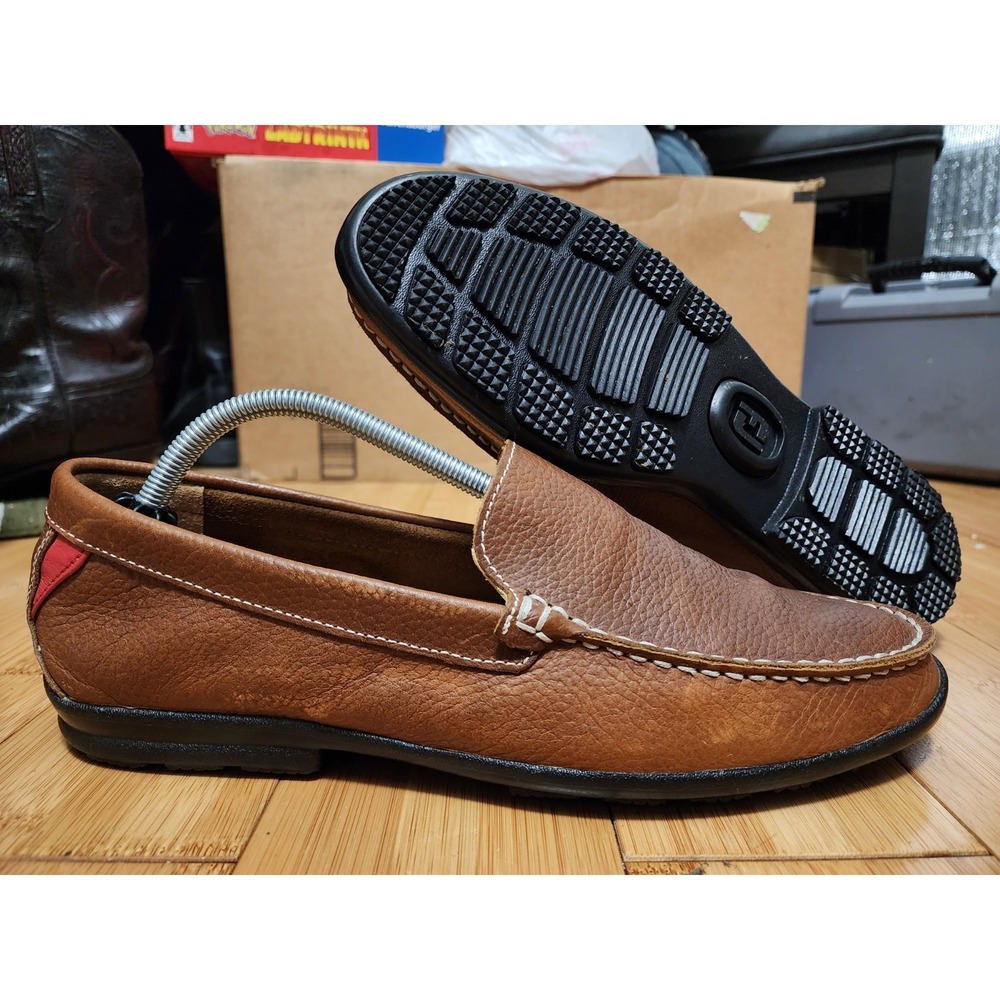 FootJoy Club Casuals Loafer Mocs Men 9.5M Brown Tumbled Leather Golf Shoes 79013